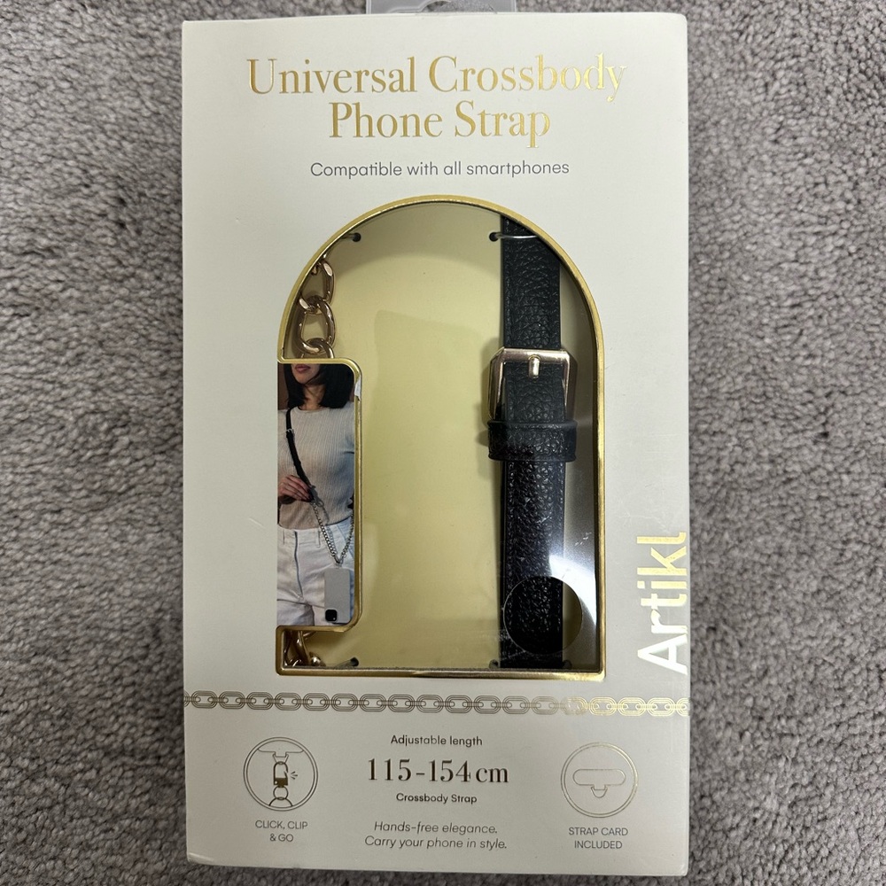 Black Leather Universal Crossbody Phone Strap